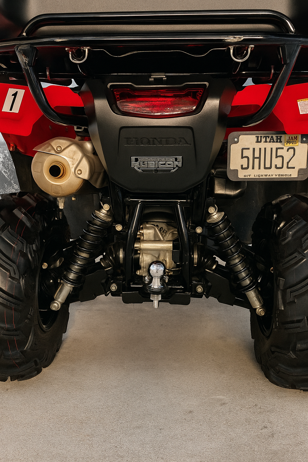 Elite Engineering black anodized aluminum license plate bracket for Honda Foreman Rubicon 500 and 520 ATV