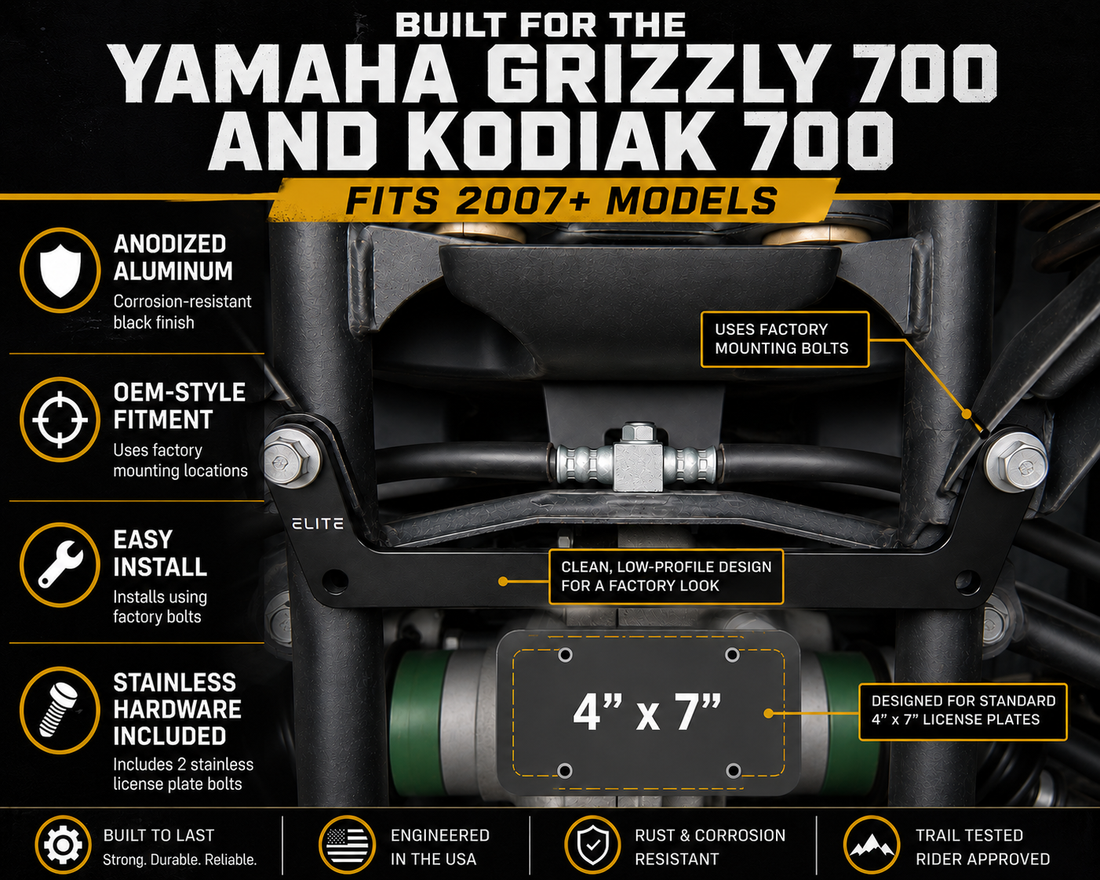 Yamaha Kodiak 700 rear-facing license plate bracket and mount