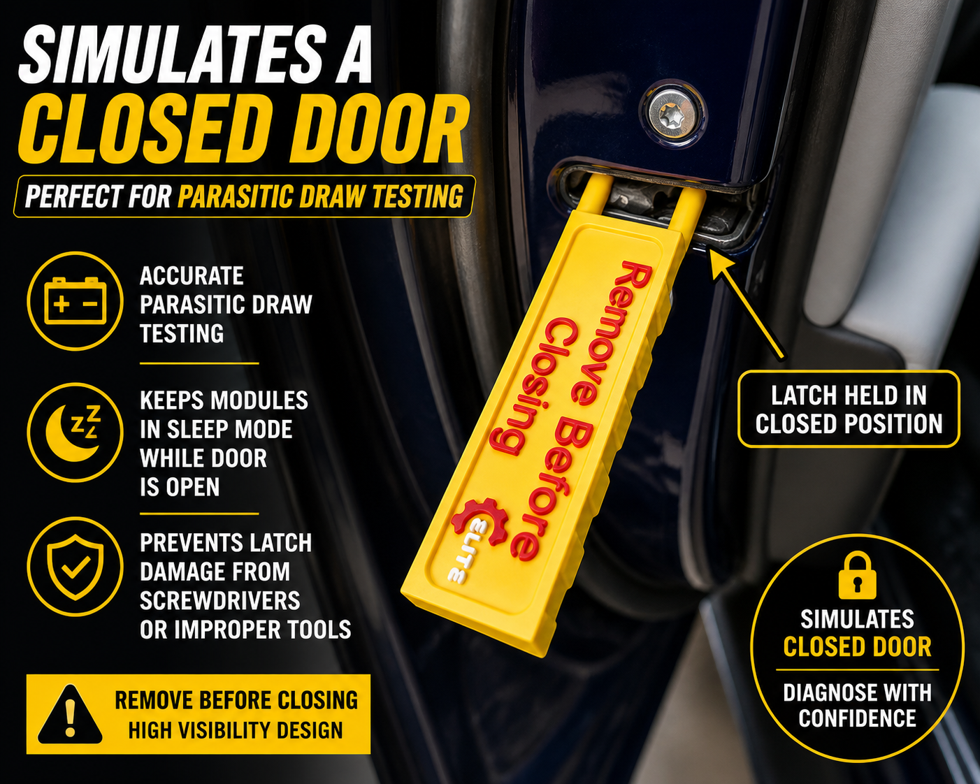 Automotive Door Latch Simulation Tool – Door Ajar Bypass / Door Closed Simulator for Parasitic Draw Testing & Diagnostics