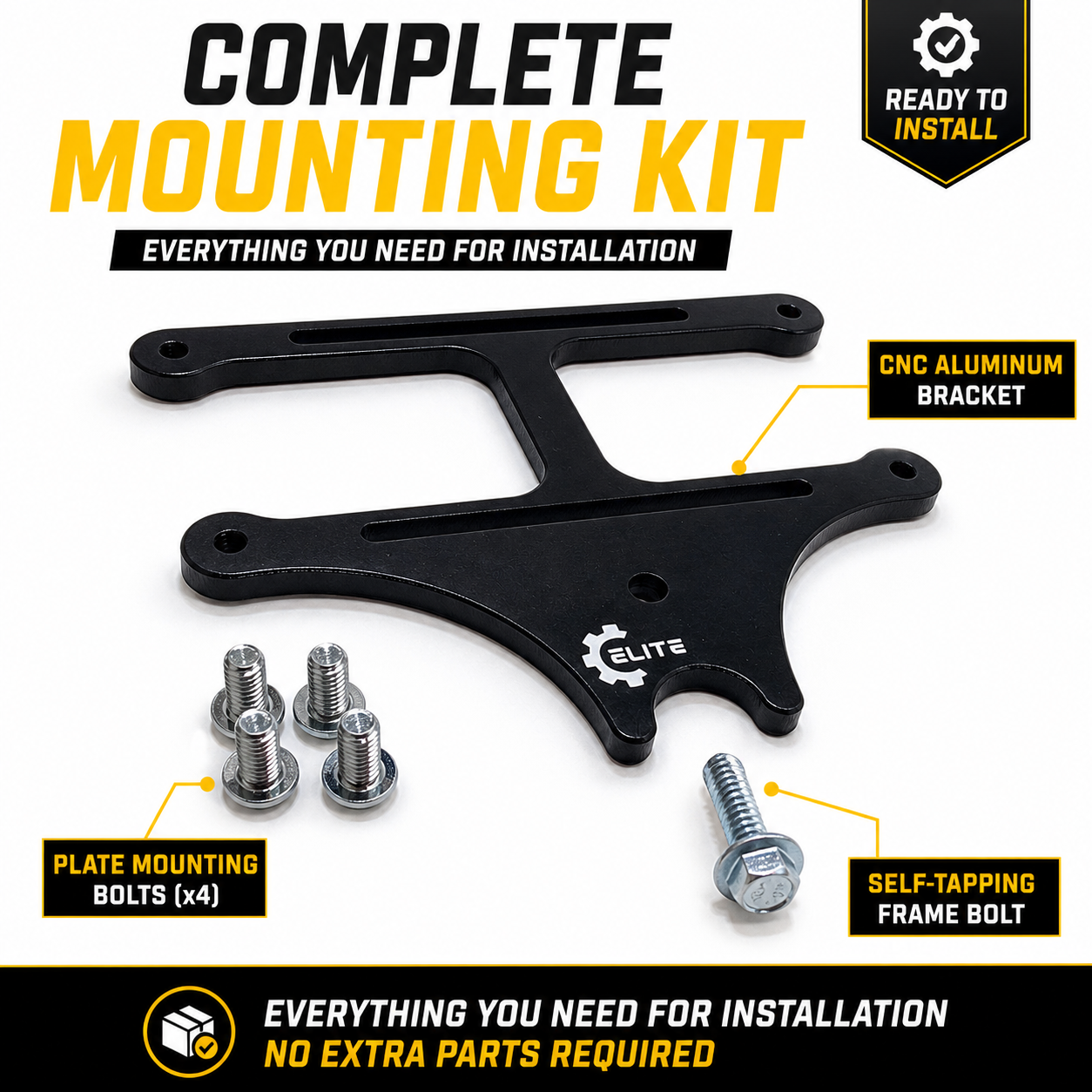 ATV License Plate Mount Bracket for Polaris Sportsman & Scrambler 850/1000 (2010+) – Low-Profile Rear 4x7 Plate Holder – Black Anodized Aluminum – Elite Engineering