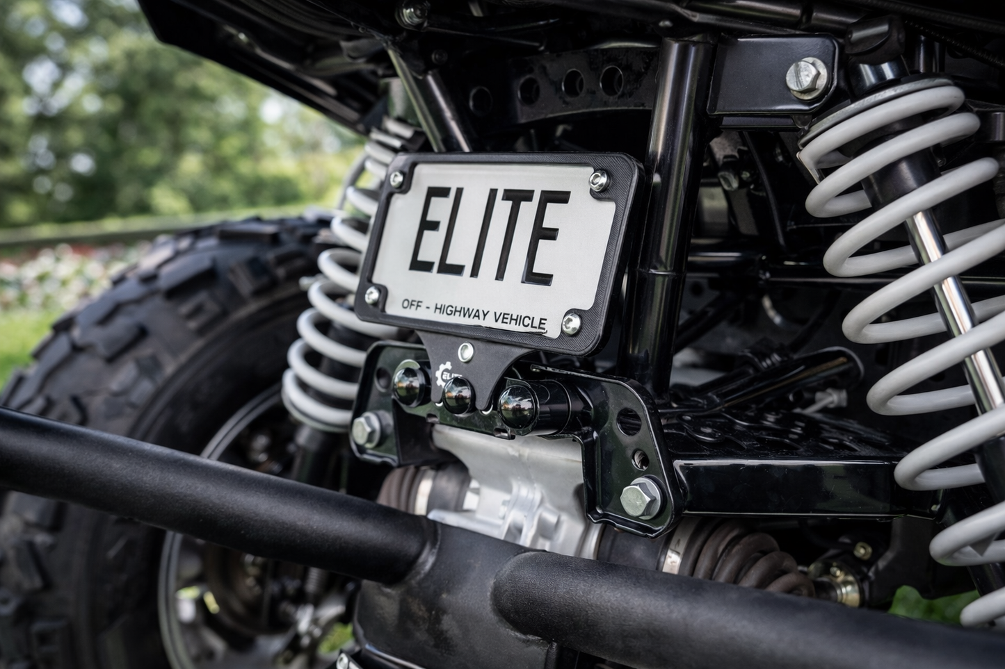 ATV License Plate Mount Bracket for Polaris Sportsman & Scrambler 850/1000 (2010+) – Low-Profile Rear 4x7 Plate Holder – Black Anodized Aluminum – Elite Engineering
