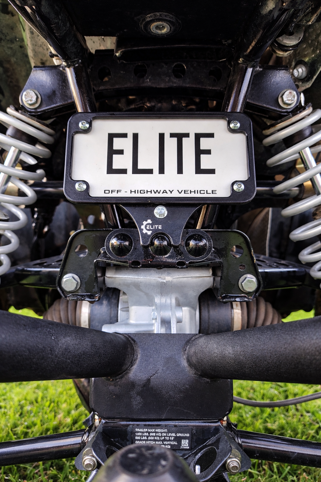 ATV License Plate Mount Bracket for Polaris Sportsman & Scrambler 850/1000 (2010+) – Low-Profile Rear 4x7 Plate Holder – Black Anodized Aluminum – Elite Engineering