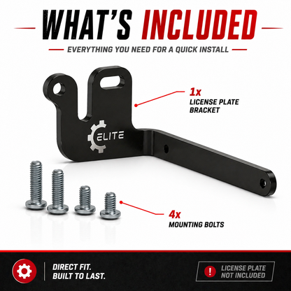 Elite License Plate Mount Bracket – Fits Yamaha YFZ450 (2004+), Raptor (2001+), and Honda TRX450 (2004–2014) – Fits Standard 4x7 Plate – Anodized Aluminum