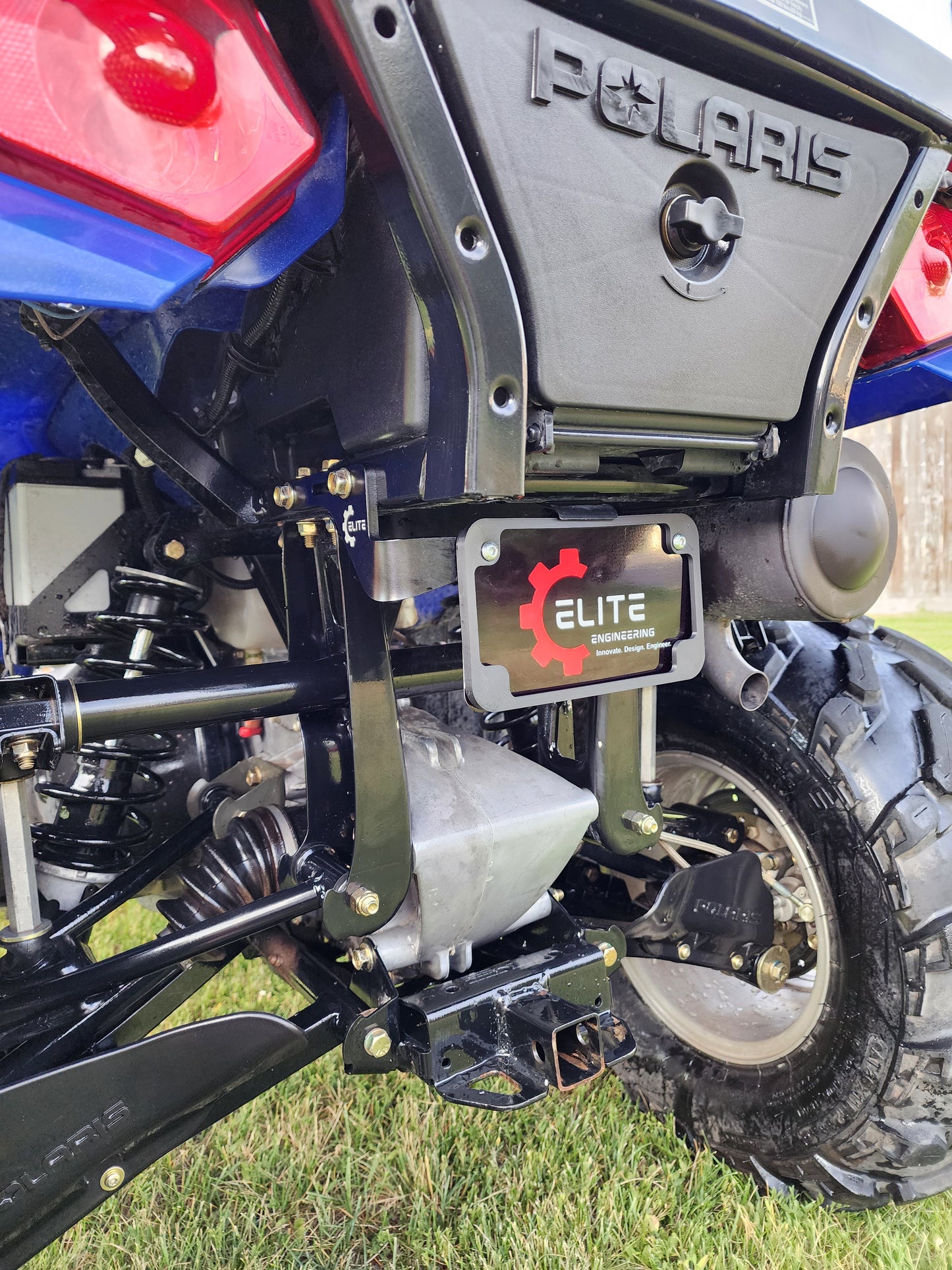 ATV License Plate Mount for Polaris Sportsman 400 / 450 / 500 / 570 / 700 / 800 – Rear Frame 4x7 Plate Bracket – Anodized Aluminum