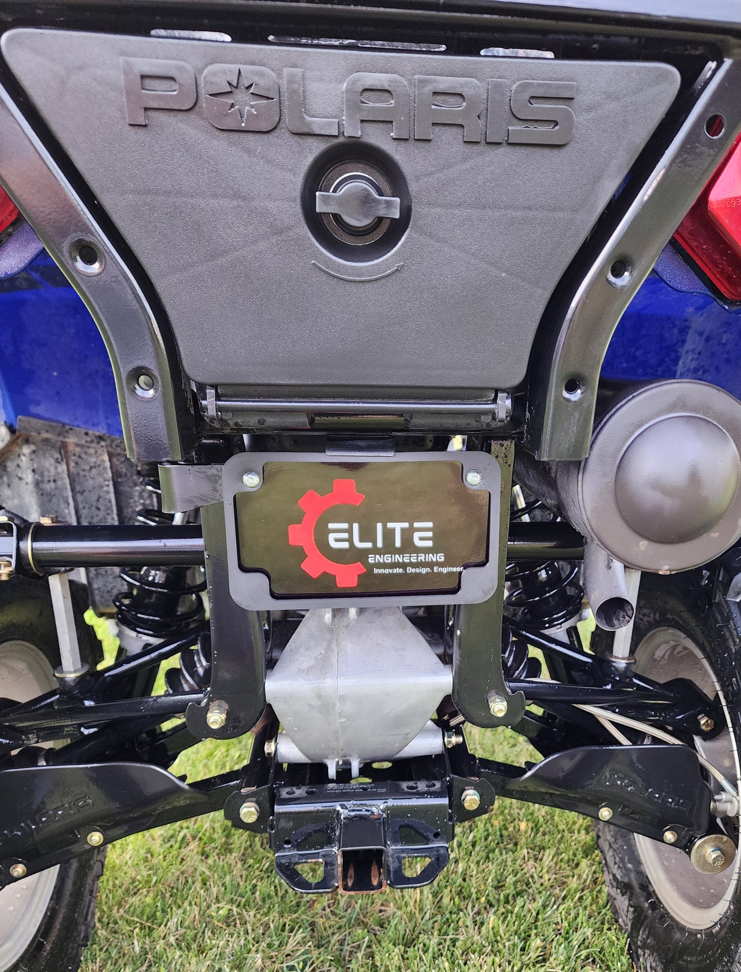 ATV License Plate Mount for Polaris Sportsman 400 / 450 / 500 / 570 / 700 / 800 – Rear Frame 4x7 Plate Bracket – Anodized Aluminum